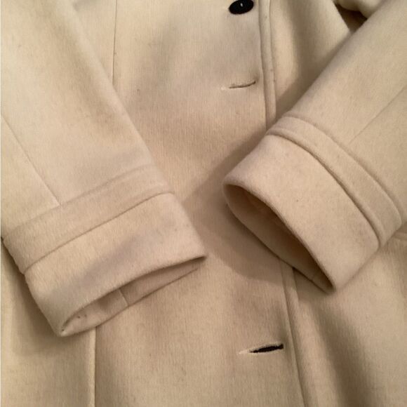 FLAX SIZE SMALL IVORY CREAM WOOL BLEND OVERSIZED LONG BUTTON FRONT PEA COAT - Picture 10 of 11